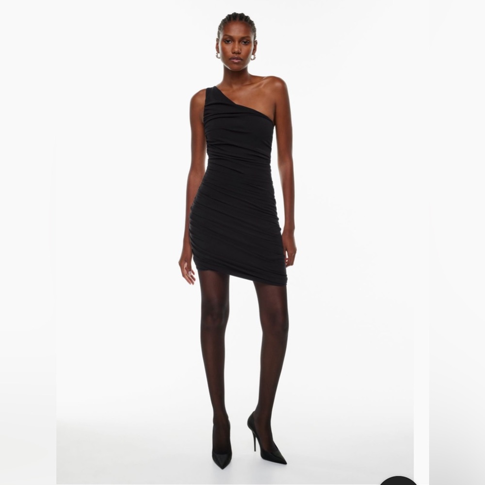 Small Babaton one-shoulder ruched mini dress fits tight